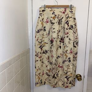 Vintage Talbots Wrap Midi Skirt Womens 12 Floral Cottage Core Country Linen Beig
